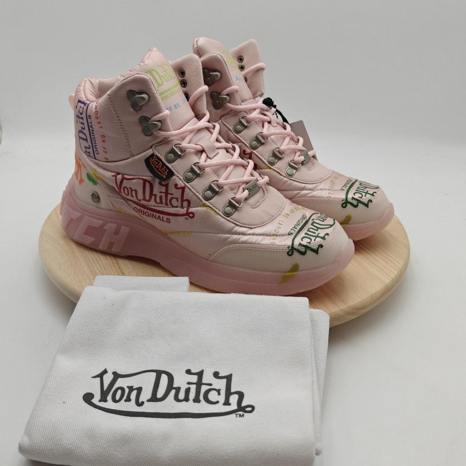 Von Dutch Originals Shoes Womens Size 10 Pink Logo High Top Sneaker Wpf5704 New